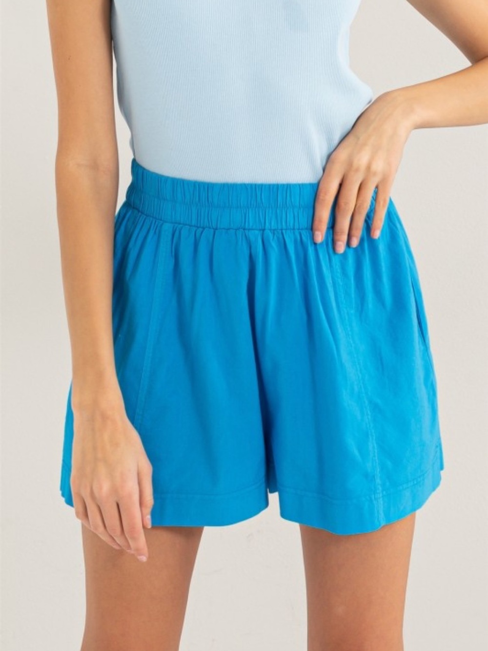 Double Zero Women's Bright Turquoise High-Waist Elastic Shorts